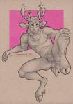 2019 5_fingers anthro antlers armpit_hair blitzthedurr body_hair bulge butt cervine chewycuticle clothed clothing cloven_hooves deer ear_piercing ear_ring english_text eyewear fingers glasses hooves horn jockstrap looking_at_viewer male mammal patreon patreon_logo piercing ring_piercing shirt solo tank_top text topwear traditional_media_(artwork) underwear url
