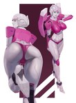 bent_over big_butt breasts butt female glowing glowing_eyes green_eyes looking_back machine not_furry pseudo_clothing smile solo thick_thighs mokottsu hasbro takara_tomy transformers arcee cybertronian humanoid robot robot_humanoid hi_res