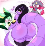 anthro big_breasts big_butt black_body breasts butt female green_body green_hair group hair heart_symbol huge_breasts huge_butt male pink_eyes purple_body purple_hair red_eyes tail text thick_thighs trio yellow_eyes lewdchuu_(artist) nintendo pokemon hannah_(rockpup241) lavender_(lewdchuu) sweetie_(rockpup241) arbok generation_1_pokemon generation_4_pokemon generation_5_pokemon pokemon_(species) serperior weavile english_text hi_res