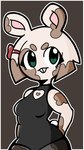 anthro buckteeth bunny_costume clothing confident costume eyebrows female green_eyes happy heart_cutout heart_symbol legwear mottled small_ears solo standing stockings teeth thick_eyebrows tight_clothing erisrenatus lagomorph leporid mammal rabbit