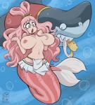 assisted_exposure big_breasts bodily_fluids bra breasts bubble clothing crying duo female feral grey_body grey_skin hair nipples pink_hair smile split_form tears underwater underwear water deviantcactus one_piece megalo_(one_piece) shirahoshi fish humanoid marine merfolk shark digital_media_(artwork)