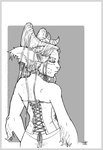 alternative_fashion anthro choker clothed clothing collar corset female fur glamfur goth hair horn inner_ear_fluff jewelry lingerie long_hair looking_aside necklace rear_view slightly_chubby solo topwear tuft vera_(artist) vera_(vera) demon langurhali 2006 line_art monochrome