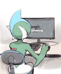 2022 chair computer computer_mouse electronics english_text furniture gallade generation_4_pokemon google google_search humanoid keyboard male monitor multicolored_body nintendo not_furry plantpenetrator pokemon pokemon_(species) self_search sitting solo text two_tone_body