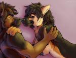 5_fingers anthro areola black_hair black_nose boop breasts brown_body brown_fur duo ear_piercing female fingers fur hair male male/female nipples nose_boop piercing smile marjani dawn_(decollie) riff_(riff34) canid canine canis domestic_dog german_shepherd herding_dog mammal pastoral_dog 2019 digital_media_(artwork) hi_res