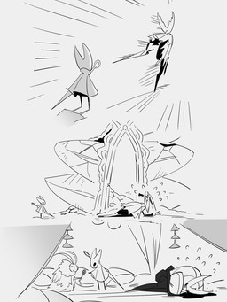 2_horns ambiguous_gender antennae_(anatomy) biped black_body black_eyes cloak clothed clothing empty_eyes fur group holding_melee_weapon holding_object holding_weapon horn looking_at_another melee_weapon motion_lines neck_tuft running sad standing trio tuft weapon du_dang hollow_knight_(franchise) team_cherry hollow_knight_(character) hornet_(hollow_knight) seer_(hollow_knight) arthropod insect lepidopteran moth vessel_(species) 2025 hi_res female_(lore) half_sister_(lore) sibling_(lore) sister_(lore)