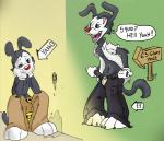 anthro black_body black_fur clothing duo fur glory_hole kneeling male male/male scar simple_background stained text underwear undressing evil_yakko_(artist) animaniacs warner_brothers fan_character yakko_warner inkblot mammal