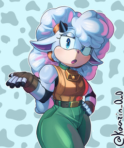 accessory anthro armwear belt biped blue_background blue_eyes bottomwear breasts clothed clothing collar cowbell cowbell_collar eyelashes female fingerless_gloves fur gloves hair hair_accessory hair_tie hand_on_hip handwear horn lidded_eyes looking_at_viewer open_mouth pants simple_background solo standing thick_thighs three-quarter_view white_body white_fur white_hair white_wool wide_hips wool_(fur) wool_hair kaarin_owo idw_publishing sega sonic_the_hedgehog_(comics) sonic_the_hedgehog_(idw) sonic_the_hedgehog_(series) lanolin_the_sheep_(sonic) bovid caprine mammal sheep 2024 absurd_res digital_drawing_(artwork) digital_media_(artwork) hi_res portrait signature three-quarter_portrait