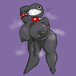 areola armpit_fetish armpit_tuft barbell_piercing big_breasts big_butt black_body black_nipples black_skin bound breasts butt chain chained chained_collar collar dark_nipples female freckled_breasts freckled_chest freckled_hips freckles jewelry musk necklace nipple_dip nipple_piercing nipples piercing sharp_teeth skewer slightly_chubby slightly_chubby_female smile smiley_face solo spikes steam teeth foxchen mario_bros nintendo chain_chomp humanoid monster 1:1 hi_res