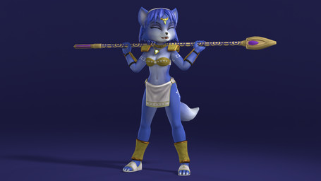 3_toes 5_fingers anklet anthro armor blue_body blue_fur blue_hair bottomwear bra breasts choker circlet cleavage clothed clothing eyes_closed fangs feet female fingers fluffy fluffy_tail footwear fur gold_(metal) gold_jewelry hair holding_melee_weapon holding_object holding_staff holding_weapon jewelry loincloth markings melee_weapon multicolored_body multicolored_fur navel necklace pose sandals shoes simple_background smile solo staff tail tattoo teeth toes tribal tribal_markings tribal_tattoo underwear vambrace weapon white_body white_fur thevestige cumminham_(modeler) nintendo star_fox krystal_(star_fox) canid canine fox mammal 16:9 3d_(artwork) digital_media_(artwork) hi_res source_filmmaker_(artwork) widescreen