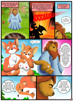 anthro breasts casual_nudity clothed clothing dialogue female grass lava male nipples nude plant screaming smoke text tree juanonyx bible disney robin_hood_(disney) adam_(biblical_figure) eve_(biblical_figure) king_richard maid_marian prince_john robin_hood satan canid canine deity felid fox lion mammal pantherine comic english_text hi_res