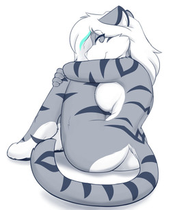 anthro arm_tuft big_breasts breasts butt digitigrade eyelashes feet female fur hair hand_on_leg holding_both_legs nude shoulder_tuft side_boob sitting smile solo striped_body striped_fur stripes tuft infinitedge aegis_(infinitedge) felid mammal pantherine tiger 2026 5:6 hi_res