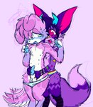 anthro clothing duo femboy fur hair handjob male open_mouth open_smile penile purple_body purple_fur purple_hair sex smile tail tail_motion tailwag underwear young young_anthro young_male foxperiment h3llvixn canid canine canis domestic_dog mammal sketch