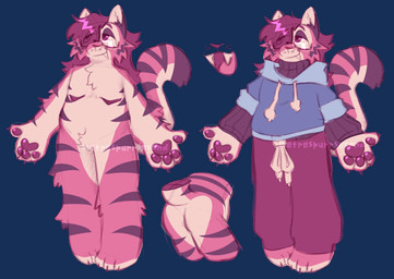 ambiguous_gender anthro butt butt_shot clothed clothed_anthro clothing exaggerated_mastectomy_scar eyewear fangs fur glasses hoodie mastectomy_scar nude_anthro pink_body pink_fur sabertooth_(anatomy) scar solo sweater teeth topwear turtleneck metrespurrsecond elliot_(metrespurrsecond) felid mammal pantherine tiger alpha_channel hi_res model_sheet nonbinary_(lore) trans_(lore)