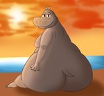 anthro beach big_breasts big_butt breasts butt female huge_butt huge_hips looking_at_viewer overweight overweight_female side_boob sitting solo sunset wide_hips charl33 dreamworks madagascar_(series) gloria_the_hippopotamus common_hippopotamus hippopotamid mammal hi_res