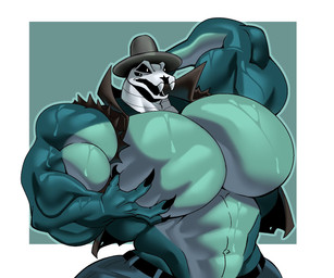 4_eyes 4_fingers abs anthro belt biceps big_muscles big_pecs bodily_fluids bone bottomwear claws clothed clothing deltoids fangs fingers glistening glistening_body glistening_skin hand_behind_head hand_on_chest hand_on_own_chest hat headgear headwear huge_muscles huge_pecs male multi_eye multicolored_body muscular muscular_anthro muscular_male pants pecs simple_background skull skull_head solo sweat teeth topwear torn_clothing torn_topwear torn_vest two_tone_body vest white_eyes ren_zloy_on_kus adventure_time cartoon_network new_death reptile scalie snake digital_drawing_(artwork) digital_media_(artwork) hi_res