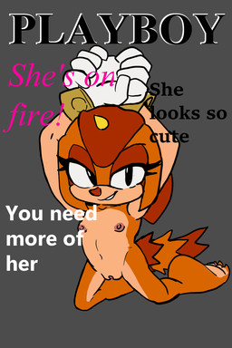 anthro clothing eyelashes feet female flat_chested genitals gloves gloves_only half-closed_eyes handwear handwear_only looking_at_viewer mostly_nude narrowed_eyes nipples nude nude_female orange_body simple_background smile smiling_at_viewer solo text young maildowntheroad5416 playboy sega sonic_superstars sonic_the_hedgehog_(series) trip_the_sungazer girdled_lizard lizard reptile scalie sungazer_(lizard) 2:3 absurd_res cover english_text hi_res magazine_cover