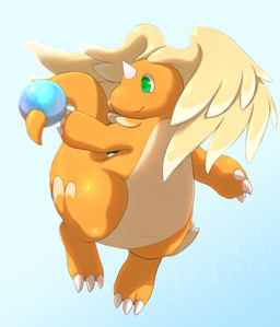 1_horn 3_fingers 3_toes ambiguous_feral ambiguous_gender biped bipedal_feral blue_background claws closed_smile countershading feathered_wings feathers feet feral finger_claws fingers flying forehead_horn front_view green_eyes head_wings horn looking_aside monotone_body mouth_closed orange_body simple_background sky smile solo tail tapering_tail toe_claws toes unusual_wing_placement white_body white_countershading wings chikuwaburo nintendo pokemon generation_9_pokemon mega_dragonite mega_evolution pokemon_(species) 2025 absurd_res digital_drawing_(artwork) digital_media_(artwork) hi_res shaded soft_shading