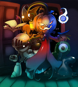 1_eye ambiguous_gender anthro book fire food fruit group haunted jack-o'-lantern lamp lantern plant pumpkin slime nancher ghost spirit 2011