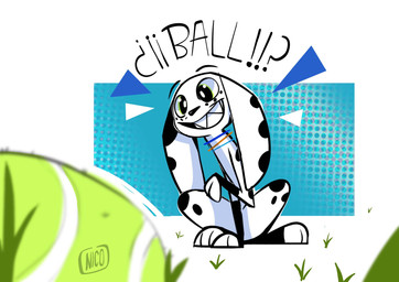 ball black_nose black_spots female floppy_ears freckled_face freckles fur grass green_eyes leg_markings markings plant smile socks_(marking) solo spots tennis_ball white_body white_fur anonymous_artist 101_dalmatian_street 101_dalmatians disney dolly_(101_dalmatians) canid canine canis dalmatian domestic_dog mammal hi_res