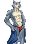 abs anthro bottomwear clothed clothing fur looking_at_viewer male muscular muscular_anthro muscular_male navel partially_clothed pecs scar shirtless shorts solo standing topless underwear majinjin23 beastars legoshi_(beastars) canid canine canis mammal wolf 2022 hi_res portrait three-quarter_portrait