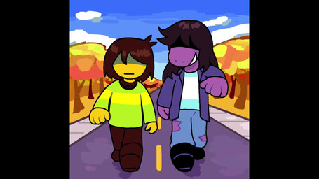 ambiguous_gender anthro apron bathroom biped black_hair blue_bottomwear blue_clothing blue_pants bottomwear brown_bottomwear brown_clothing brown_hair brown_pants burger clothing cloud diner distraught dress ear_piercing ear_ring eating evil_grin female food footwear freckles fries glowing green_clothing green_sweater green_topwear grey_clothing grey_dress group hair hand_outstretched highlights_(coloring) holding_burger holding_food holding_object humor inside jacket mustard neutral_expression outside pants pattern_clothing pattern_shirt pattern_sweater pattern_topwear piercing pink_clothing pink_footwear pink_highlights pink_nose pink_shoes plant public_restroom purple_body purple_clothing purple_jacket purple_topwear restaurant restroom_stall ring_piercing running shadowed_eyes shirt shitpost shocked shoes sitting sitting_on_toilet sky smile street striped_clothing striped_shirt striped_sweater striped_topwear stripes sweater teeth toilet topwear torn_bottomwear torn_clothing torn_pants tree trio walking white_clothing white_shirt white_topwear yellow_sclera yellow_teeth shrimpysmall deltarune undertale_(series) catti_cattenheimer kris_dreemurr susie_(deltarune) domestic_cat felid feline felis human mammal scalie 16:9 animated hi_res high_framerate meme pillarbox short_playtime sound webm widescreen