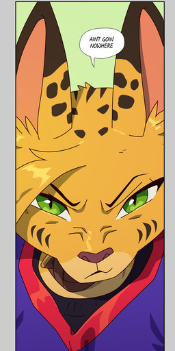 angry anthro clothing collar facial_markings female fur green_eyes head_markings head_tuft jersey looking_at_viewer markings pointy_ears pose pupils shirt simple_background slit_pupils solo speech_bubble spots spotted_body spotted_fur striped_markings stripes text topwear tuft yellow_body yellow_fur ruffu pepper_in_the_sandbox pepper_(ruffu) felid feline mammal serval 2025 bust_portrait colored detailed digital_drawing_(artwork) digital_media_(artwork) portrait shaded