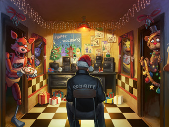 ambiguous_gender anthro beak candle christmas_clothing christmas_headwear christmas_star christmas_tree christmas_tree_topper clothing cookie eye_patch eyewear food gift group hat headgear headwear holidays hook inside kissing_bough lights machine male mistletoe plant santa_hat smile tree nadsdeidre christmas five_nights_at_freddy's scottgames bonnie_(fnaf) chica_(fnaf) foxy_(fnaf) freddy_(fnaf) animatronic avian bird human lagomorph leporid mammal rabbit robot 2014 4:3