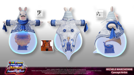 anthro black_facial_hair black_mustache blue_body blue_clothing blue_eyes blue_scarf blue_topwear blue_vest bottomless bottomless_anthro bottomless_male bowed_string_instrument cello clothed clothed_anthro clothed_male clothing copyright_symbol curly_hair f_clef facial_hair front_view fur gradient_background gramophone grey_hair hair holding_cloth jacket legless light long_ears looking_at_viewer male markings medium_hair mitten_hands mole_(marking) multicolored_body musical_clef musical_instrument musical_symbol mustache noseless rear_view scarf side_view simple_background solo string_instrument symbol t-pose tan_body tan_inner_ear tan_skin text topwear translucent translucent_body two_tone_body vest white_body white_clothing white_fur white_jacket white_topwear year michele_marchionne mario_bros mario_plus_rabbids_kingdom_battle mario_plus_rabbids_sparks_of_hope nintendo raving_rabbids rayman_(series) ubisoft phantom_of_the_bwahpera ghost hybrid lagomorph mammal rabbid spirit 16:9 2023 3d_(artwork) 4k absurd_res artist_name colored crossover digital_media_(artwork) english_description english_text hi_res lighting shaded widescreen