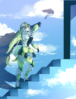 4_arms antennae_(anatomy) arthropod_abdomen black_body black_exoskeleton breasts clothing exoskeleton female fur green_eyes green_hair hair leotard looking_at_viewer multi_arm multi_limb shadow solo stairs white_body white_fur white_hair egocider the_truman_show vtuber juniper_actias animal_humanoid arthropod arthropod_humanoid humanoid insect insect_humanoid lepidopteran lepidopteran_humanoid moth_humanoid absurd_res full-length_portrait hi_res portrait