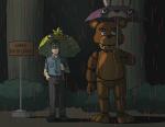 anthro bow_(feature) bow_tie clothing duo footwear hat headgear headwear holding_object holding_umbrella long_ears looking_at_viewer machine male night nude outside parody plant raining security shoes sign standing text tree umbrella forte-girl7 five_nights_at_freddy's ghibli my_neighbor_totoro scottgames totoro_bus_stop bonnie_(fnaf) chica_(fnaf) freddy_(fnaf) mike_schmidt animatronic avian bear bird chicken galliform gallus_(genus) human lagomorph leporid mammal phasianid rabbit robot animated crossover english_text lol_comments short_playtime