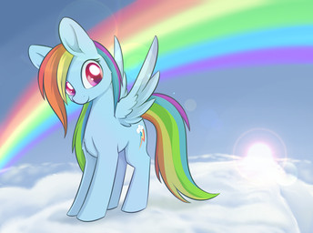 blue_body blue_feathers cutie_mark day feathered_wings feathers female feral hair hooves multicolored_hair rainbow rainbow_hair sky smile solo standing sun wings xduskstarx friendship_is_magic hasbro my_little_pony mythology rainbow_dash_(mlp) equid equine mammal mythological_creature mythological_equine pegasus hi_res