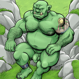 5_fingers 5_toes anklet balls ear_piercing feet fingers flaccid foreskin front_view genitals grass green_body high-angle_view humanoid_genitalia humanoid_penis jewelry looking_aside male musclegut muscular navel nipples not_furry nude outside penis piercing plant sitting solo tattoo toes vein veiny_penis dudebulge humanoid orc 1:1 2018 hi_res signature