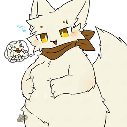 3_fingers ^_^ ambiguous_gender anthro belly belly_squish big_tail biped blush blush_lines bodily_fluids brown_kerchief brown_neckerchief cheek_tuft circle_eyebrows cute_fangs eating eating_food eyebrows eyes_closed facial_tuft fangs featureless_crotch fingers fluffy fluffy_tail flying_sweatdrops front_view fur handpaw imagination kemono kerchief kerchief_only monotone_body monotone_fur monotone_tail mostly_nude mostly_nude_ambiguous mostly_nude_anthro neckerchief neckerchief_only neckwear open_:3 open_mouth open_smile overweight overweight_ambiguous overweight_anthro paws pupils simple_background smile solo squish standing sweat sweatdrop tail tail_motion tailwag tan_body tan_ears tan_fur tan_inner_ear tan_tail teeth thick_tail thought_bubble three-quarter_view tuft weight_conscious white_background white_pupils yellow_eyes tontaro naa-kun_(tontaro) felid feline mammal 1:1 2d_animation animated colored digital_media_(artwork) frame_by_frame half-length_portrait no_sound portrait short_playtime signature video