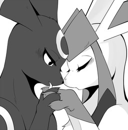 ambiguous/ambiguous ambiguous_gender claws duo eyelashes eyes_closed feral fur half-closed_eyes holding_paws licking_paws markings narrowed_eyes ring_(marking) simple_background tongue tongue_out lashi_co nintendo pokemon eeveelution generation_2_pokemon generation_4_pokemon glaceon pokemon_(species) umbreon 2025 monochrome