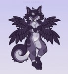 anthro crossed_arms curled_tail ears_up eyes_closed featureless_crotch female floating fluffy fluffy_tail multi_wing solo tail wings kira_larsson canid canine mammal hi_res