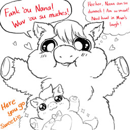 ambiguous_gender ambiguous_human blush blush_lines color_coded_text dialogue disembodied_hand duo feral hair happy heart_symbol holding_object holding_plushie hooves insult mostly_offscreen_character orange_text plushie red_text solo_focus spread_arms text thought_bubble young young_feral yellowcottoncandy030 fluffy_pony fluffy_pony_(species) human mammal 1:1 2025 broken_language digital_drawing_(artwork) digital_media_(artwork) english_text hi_res
