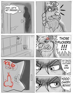 angry anthro barazoku beard body_hair dialogue duo facial_hair fangs fur genitals homophobic_slur humanoid_genitalia humanoid_penis locker_room male markings muscular muscular_anthro muscular_male mustache pecs penis profanity slur teeth text zordykeaboo home_zomewhere_else chad_harman toto_(hze) canid canine canis dobermann domestic_dog hybrid mammal mastiff molosser pinscher rottweiler comic english_text hi_res