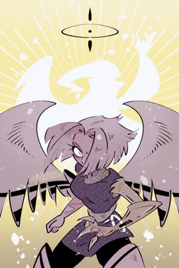 clothed clothing duo feathered_wings feathers female halo male not_furry prosthetic prosthetic_arm prosthetic_limb silhouette solo_focus wings yasutak1192 hazbin_hotel hellaverse adam_(hazbin_hotel) lute_(hazbin_hotel) angel angel_humanoid humanoid absurd_res hi_res