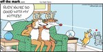 anthro antlers biped collar copyright_symbol female feral horn humor inside male pink_collar red_collar red_nose sitting snow_globe symbol text mark_parisi off_the_mark rudolph_the_red-nosed_reindeer deer domestic_cat felid feline felis mammal new_world_deer reindeer 2014 comic english_text url watermark