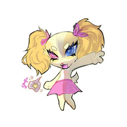 accessory anthro bottomwear bow_ribbon chibi clothing female fur hair_accessory hair_bow hair_ribbon heterochromia pigtails pink_clothing ribbons skirt solo star yellow_body yellow_fur young young_anthro anonymous_artist dollie_(triixs) bird_dog canid canine canis cocker_spaniel domestic_dog hunting_dog mammal spaniel 1:1 hi_res