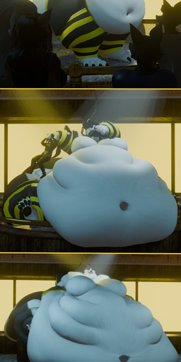 anthro big_butt big_moobs butt comic_panel extreme_size_difference female femboy group intersex intersex/male male male/female male/male moobs morbidly_obese morbidly_obese_male obese obese_male oral_vore overweight overweight_anthro overweight_male pole size_difference solo strip_club stripper_pole thick_thighs vore weight_gain vep125 maxxy_(maxxythecollie) absurd_res hi_res sequence