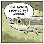 ambiguous_gender black_text dialogue feral fin looking_at_viewer open_mouth scales solo speech_bubble text falseknees cyprinid cypriniform fish marine minnow 1:1 2018 english_text handwritten_text traditional_media_(artwork)