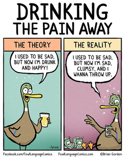 alcohol beer beverage border dialogue drinking drunk feral half-closed_eyes happy humor male narrowed_eyes open_mouth smile speech_bubble substance_intoxication text the_truth white_border brian_gordon fowl_language brian_the_duck anatid anseriform avian bird duck 2014 comic english_text url