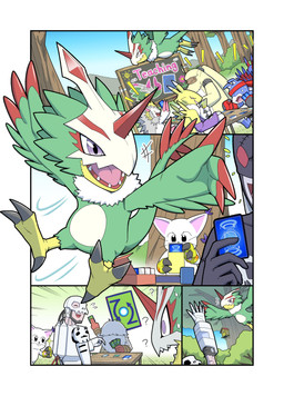 anthro armor blue_body blue_fur card card_game claws fur gaming green_body grey_body grey_fur group hair headgear helmet humor mask white_body white_fur white_hair wings yellow_body yellow_fur narome_and_levy bandai_namco digimon andromon angoramon canid digimon_(species) elecmon gaomon gatomon herissmon humanoid jijimon mammal pteromon renamon absurd_res comic hi_res