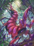 ambiguous_gender detailed_background feral forest horn leaf light looking_at_viewer plant slime solo sunlight tree supearibu nintendo pokemon arthropod generation_5_pokemon insect pokemon_(species) scolipede 2020 hi_res