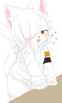 ambiguous_gender anthro armband black_armband blush blush_lines clothing fur hair heart_symbol hoodie male orange_armband orange_eyes paws sleeves_past_wrists solo tail tongue tongue_out topwear white_body white_clothing white_fur white_hair white_hoodie white_topwear chano hi_res