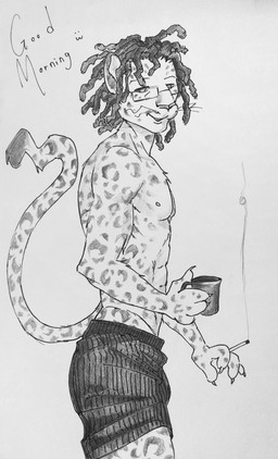 4_fingers anthro bottomwear cigarette clothed clothing dreadlocks eyewear fingers fur glasses hair long_tail male markings muscular muscular_anthro muscular_male shorts smile smoking smoking_cigarette solo spots spotted_markings tail wearing_glasses manu_usi felid feline leopard mammal pantherine absurd_res hi_res monochrome sketch traditional_media_(artwork)