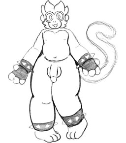anthro balls bracelet flaccid genitals jewelry male navel nipples nude penis solo spiked_bracelet spikes thick_thighs blankitty goldie_(blankitty) haplorhine mammal monkey primate hi_res