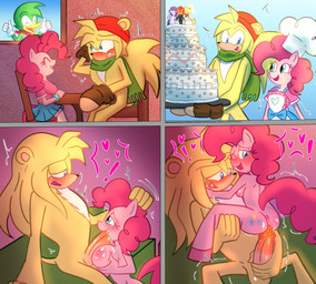 anthro anus apron balls blush bodily_fluids bottomwear breast_grab breast_play breasts butt cake chair chef_hat clothed clothing cum cum_from_mouth cum_in_mouth cum_inside cum_string cutie_mark date dessert erection eyes_closed fellatio female fingers food fur furniture genital_fluids genitals gloves hair half-closed_eyes hand_on_breast hand_on_head handwear hat headgear headwear holding_leg holding_object holding_partner looking_back male male/female male_penetrating narrowed_eyes nude open_mouth oral oral_penetration penetration penile penis pillow scarf sex shallow_penetration shirt shy simple_background sitting skirt smile spread_legs spreading table tail titfuck topwear vaginal vaginal_penetration vulva wedding_cake demichan friendship_is_magic hasbro my_little_pony sega sonic_the_hedgehog_(series) bark_the_polar_bear bean_the_dynamite pinkie_pie_(mlp) avian bear bird earth_pony equid equine horse mammal picid polar_bear pony ursine woodpecker absurd_res comic crossover digital_media_(artwork) hi_res