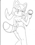 anthro big_breasts breasts butt clothing dessert digital_media_(artwork) female food fur hair holding_food holding_ice_cream holding_ice_cream_cone holding_object huge_breasts ice_cream ice_cream_cone looking_at_viewer mammal marine_the_raccoon monochrome monotone_background procyonid raccoon sega simple_background solo sonic_the_hedgehog_(series) superbunnygt tongue tongue_out white_background